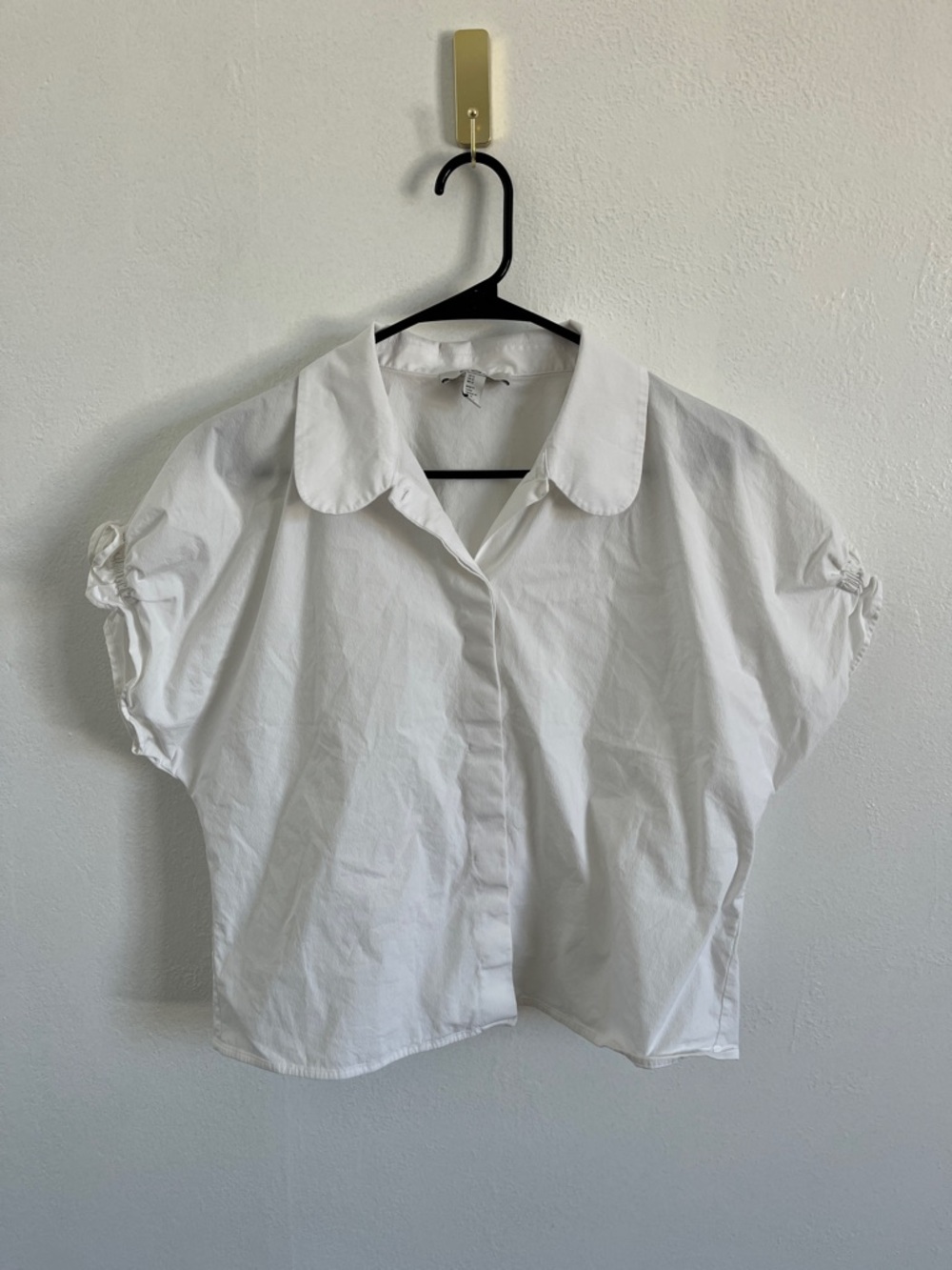 COS White Short Puffed Sleeve Button-Front Blouse